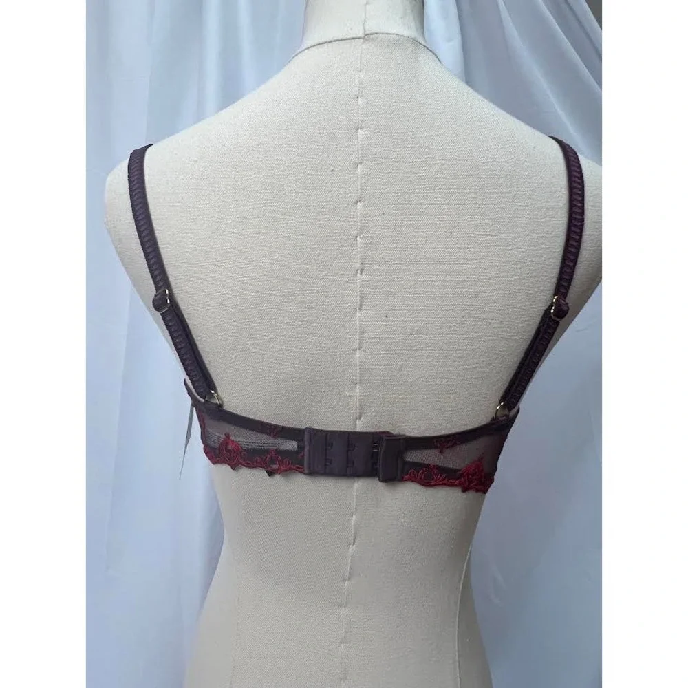 NWT! Chantelle Champs Elysees Lace Unlined Demi‎ Bra (Camaieu Red 32C)